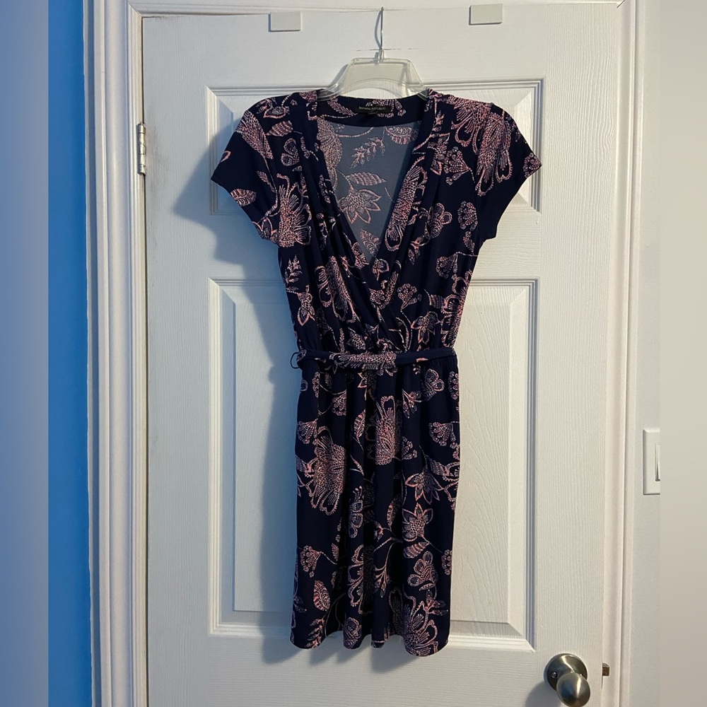 Banana Republic Navy & Pink Floral Short Cap Sleeve Wrap Dress Size S Petite